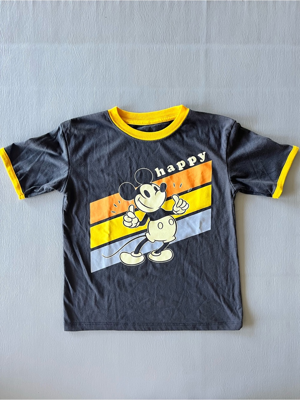 Happy Mickey Graphic Ringer Tee - Black & Yellow
